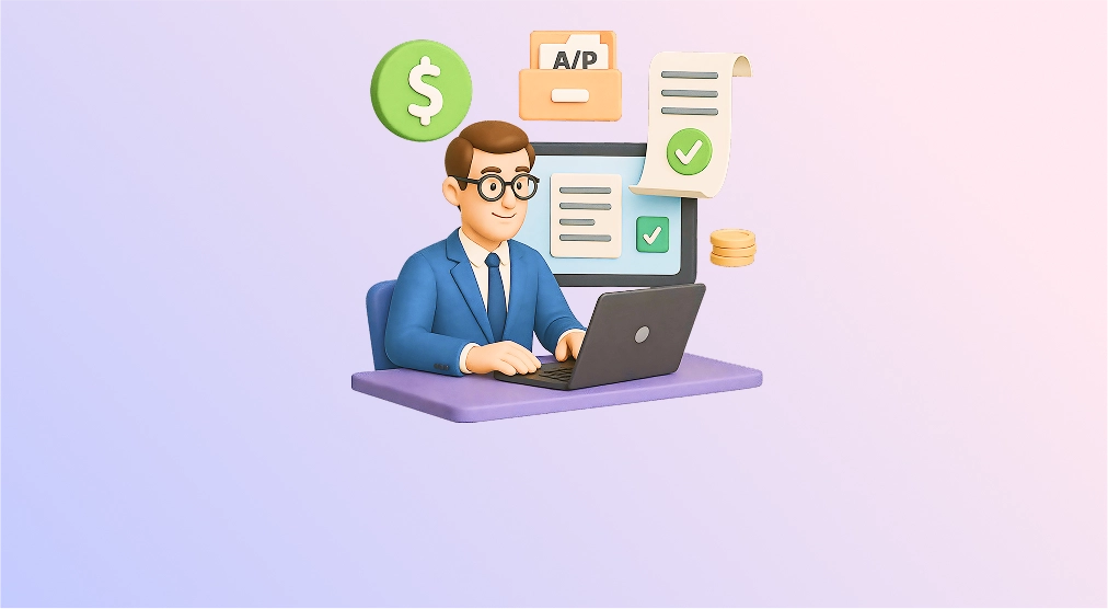 Image of a happy person managing accounts in his laptop