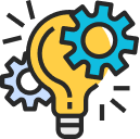 logo of bulb with gears
