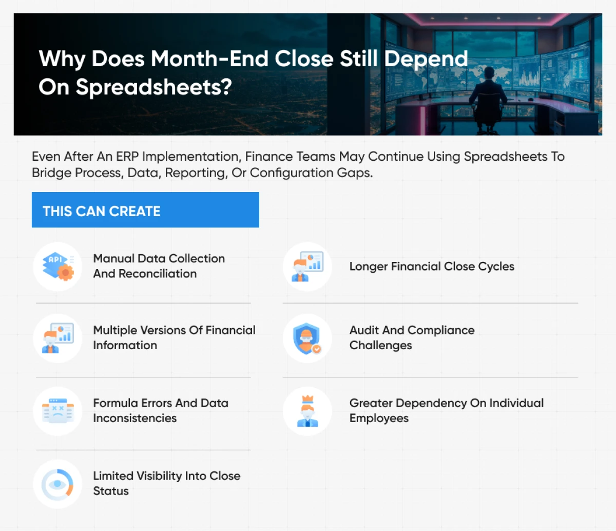 infographic showing why does montheend close still depend on spreadsheets